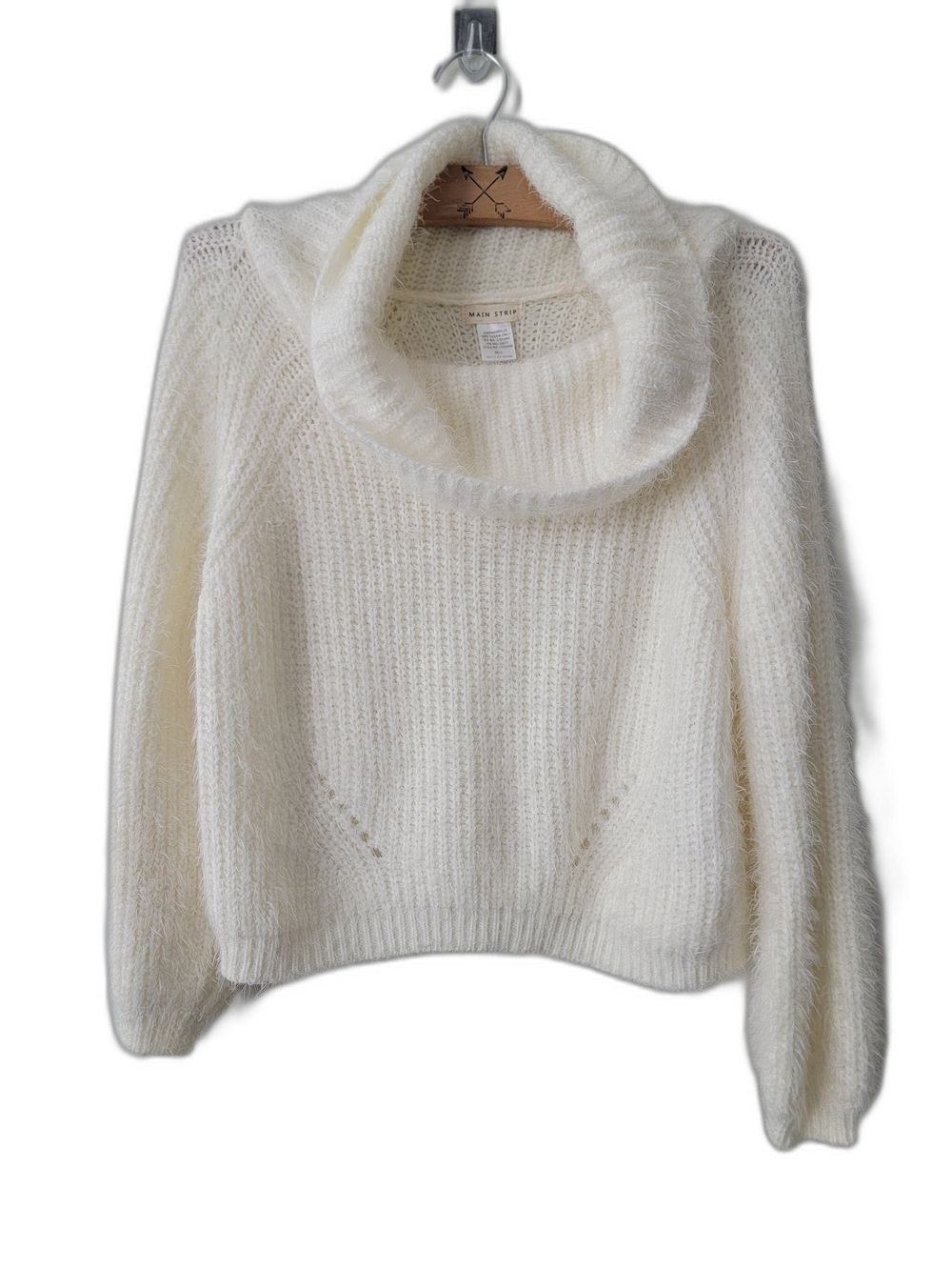 Main Strip Fuzzy Cowl Neck Sweater Cream Size M/L Cozy